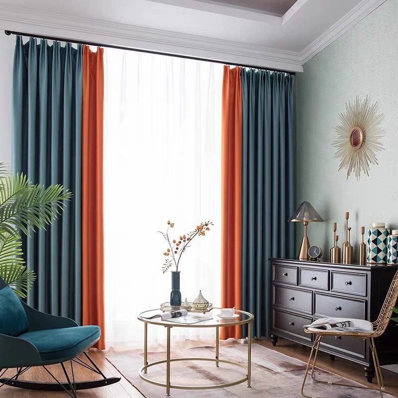 窗帘现代简约遮光隔热防晒拼色百搭客厅卧室飘窗高端真丝定制成品