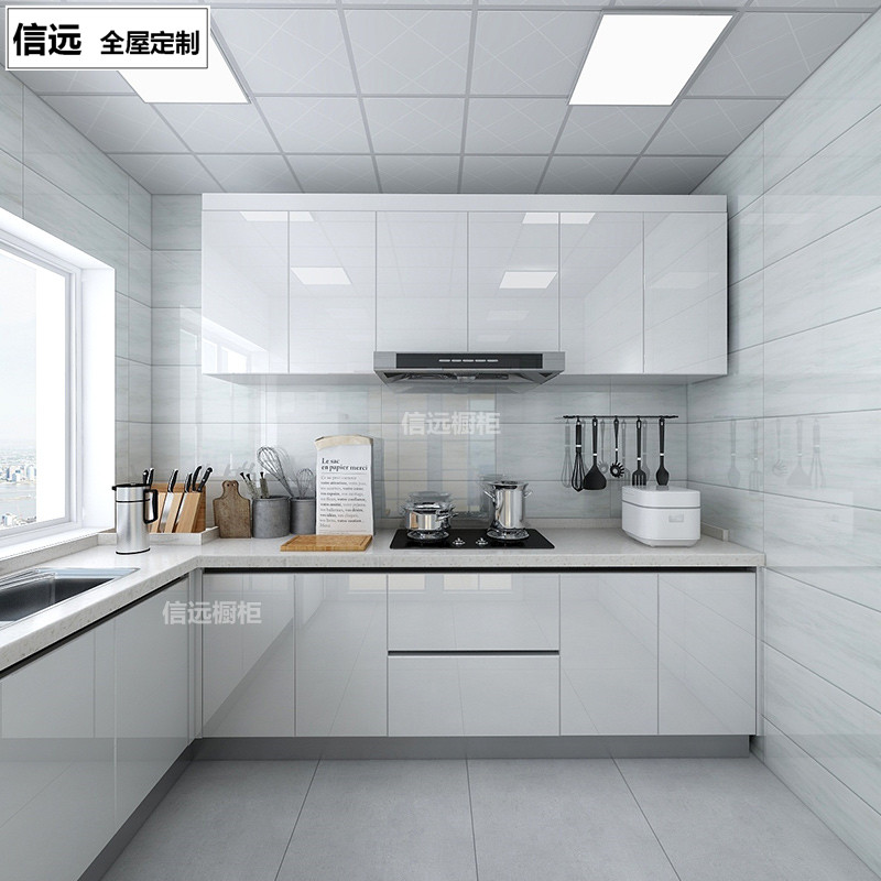 上海整体橱柜全屋定制 厨房厨柜晶钢板门板定做 石英石不锈钢台面