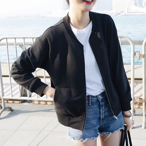 张大奕 jupe vendue 春季新款港式黑色经典款棒球衫卫衣外套女卫衣