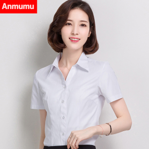 韩版棉白色女衬衫短袖夏装半袖工作服正装工装大码衬衣职业女装ol女装