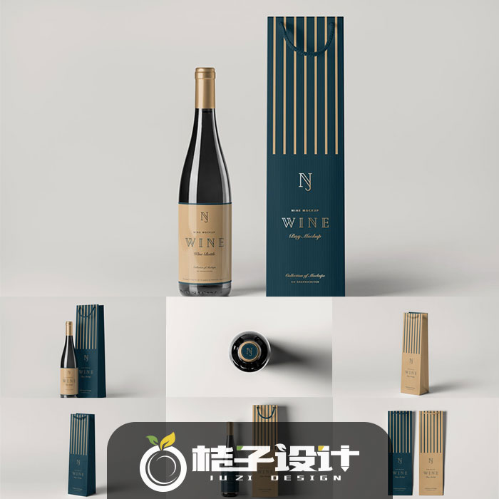 高端精致红酒酒瓶包装vi品牌设计展示ps样机智能贴图素材模型 284