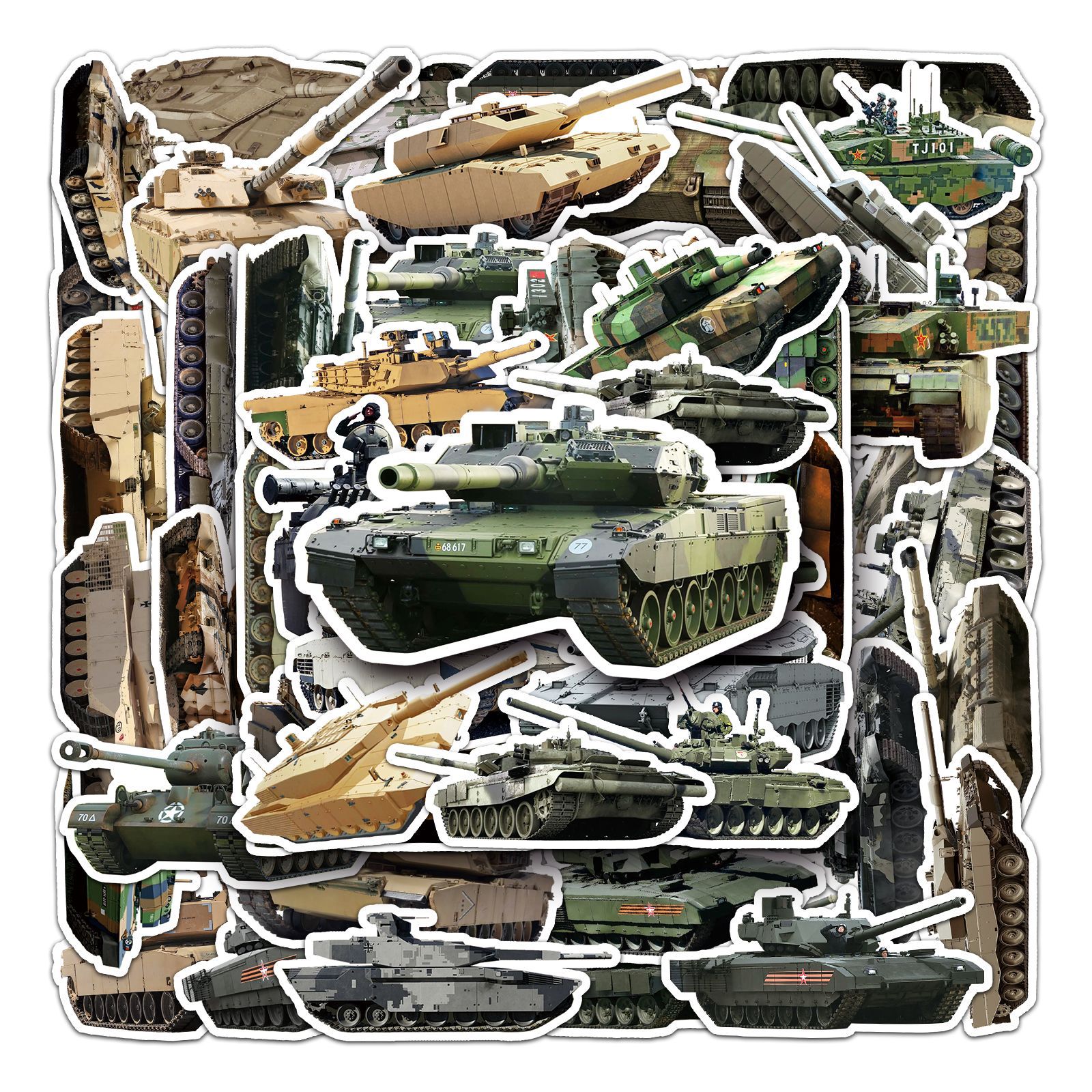 50张军事类作战坦克大炮儿童贴纸滑板车创意防水笔记本水杯装饰贴