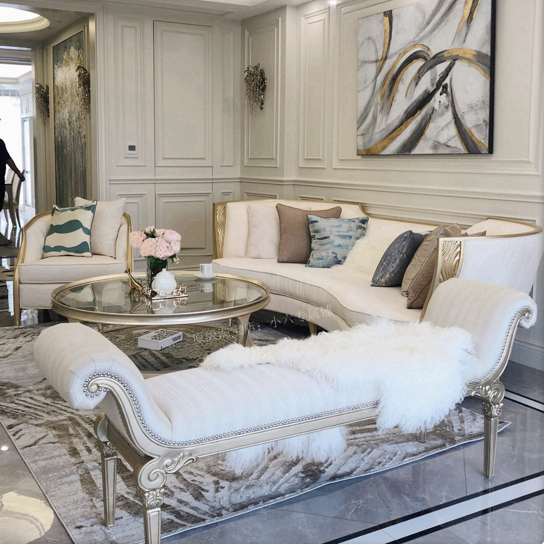 后现代美式客厅简约实木沙发简欧样板房间简美欧式轻奢风意式家具