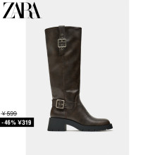 Женская обувь ZARA коричневая винтажная пряжка декоративный локомотив длинный цилиндр плоские подошвы 1004310 700