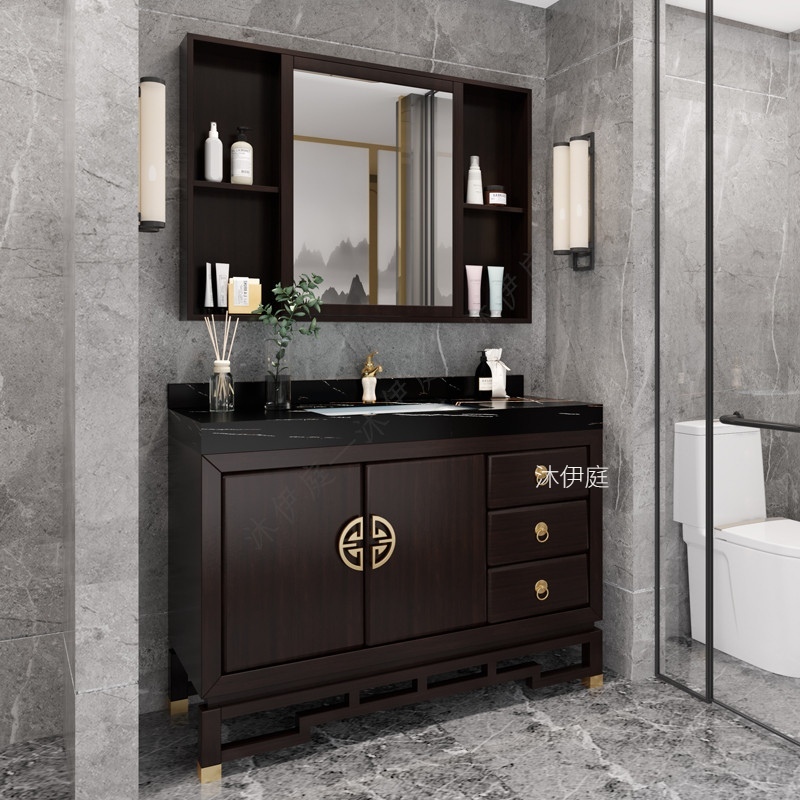 新中式橡木浴室柜组合落地式轻奢实木洗脸盆柜卫生间洗漱台洗手盆