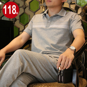 中年男士运动套装男夏季短袖休闲套装中老年运动服两件套爸爸套装夏季运动服