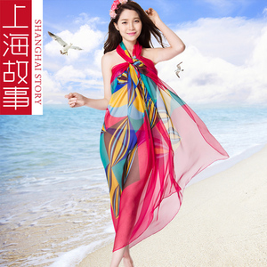 上海故事丝巾女百搭夏季百变围巾防晒披肩长款沙滩巾纱巾2017新款披肩丝巾