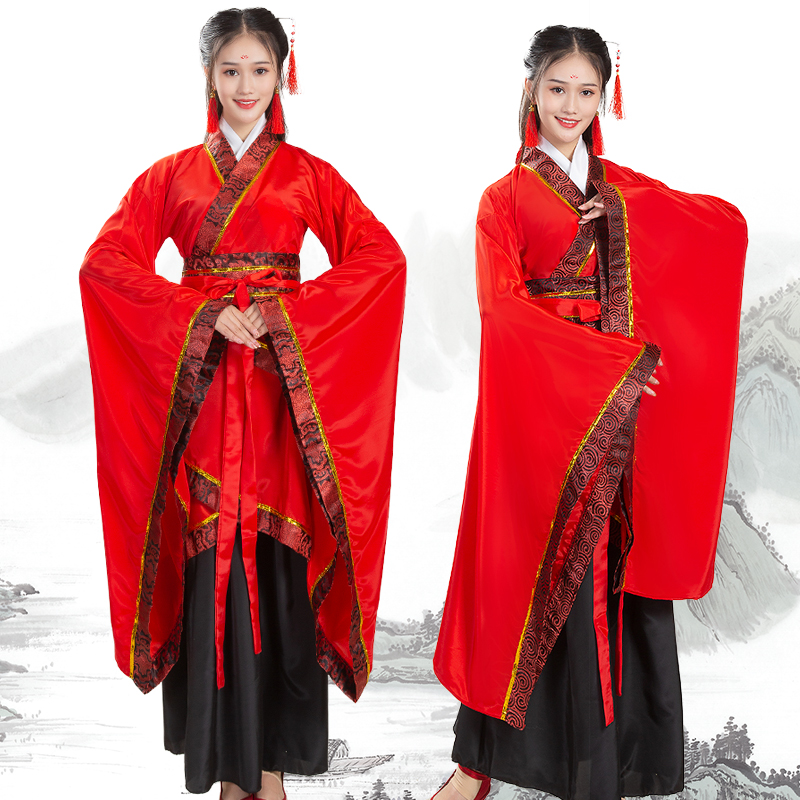 新款汉服女礼仪之邦舞蹈服演出服装广袖红色古装襦裙古典双绕曲裾