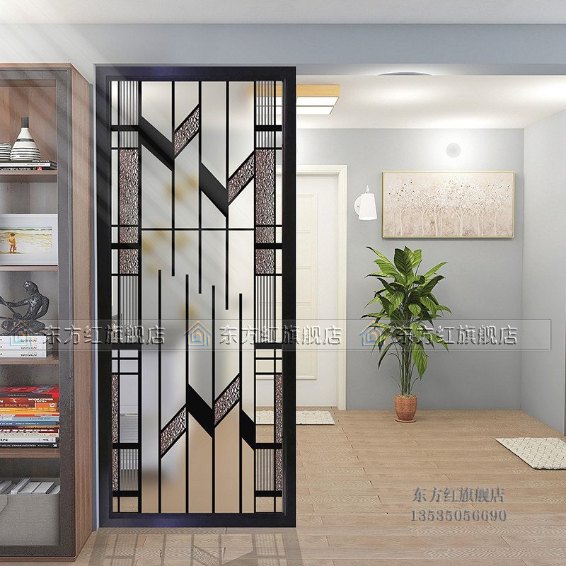 现代简约艺术玻璃隔断屏风装饰客厅玄关透光磨砂钢化定制双面格调