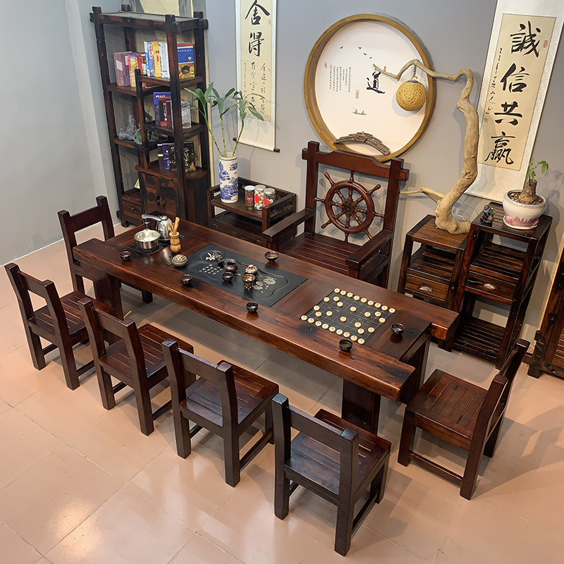 老船木茶桌椅组合中式实木家具办公室仿古功夫茶几客厅家用泡茶台