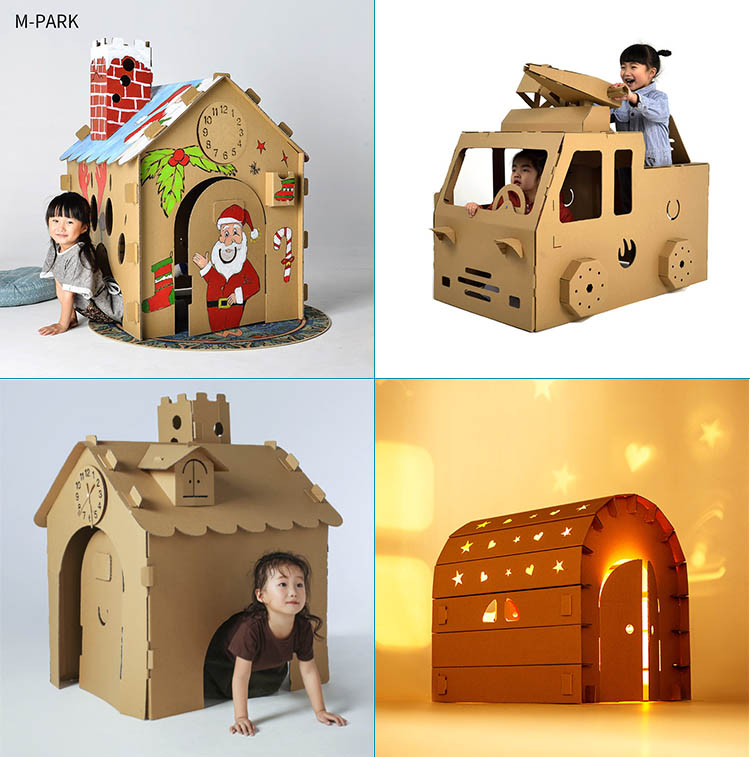 diy儿童手工模型制作材料孩涂色涂鸦硬纸箱diy玩具纸壳屋纸板房子