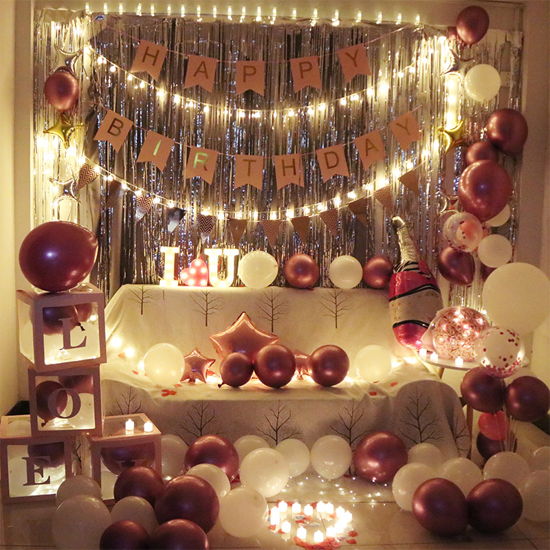 雨丝帘背景墙套餐气球装饰生日派对场景布置ins风惊喜表白ktv网红