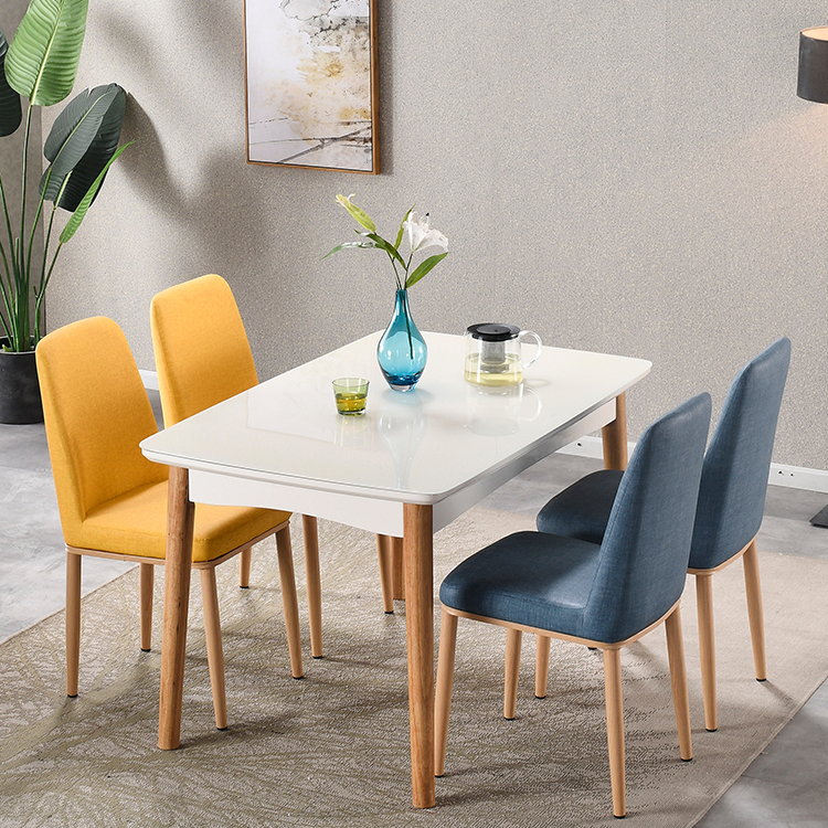 北欧简约现代钢化玻璃餐桌椅组合原木色 1.2米餐台小户型实木家用