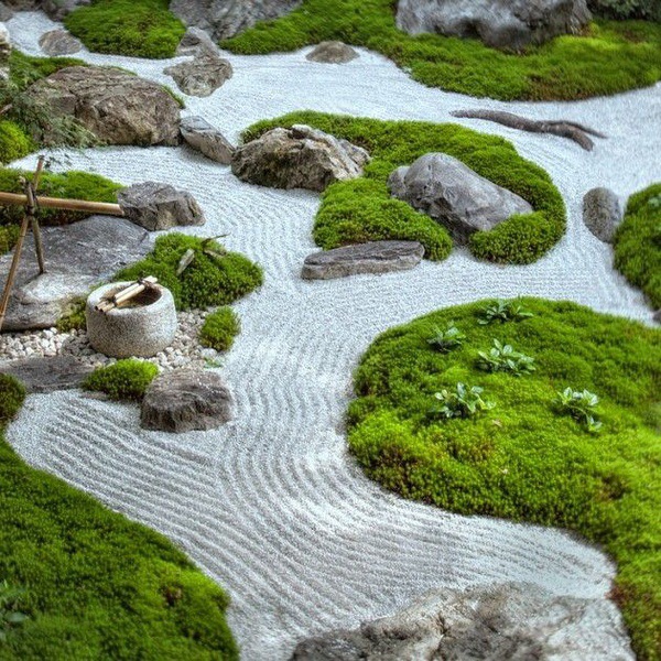 日式枯山水 社区公园庭院苔藓景观设计庭院设计禅宗花园意向图片