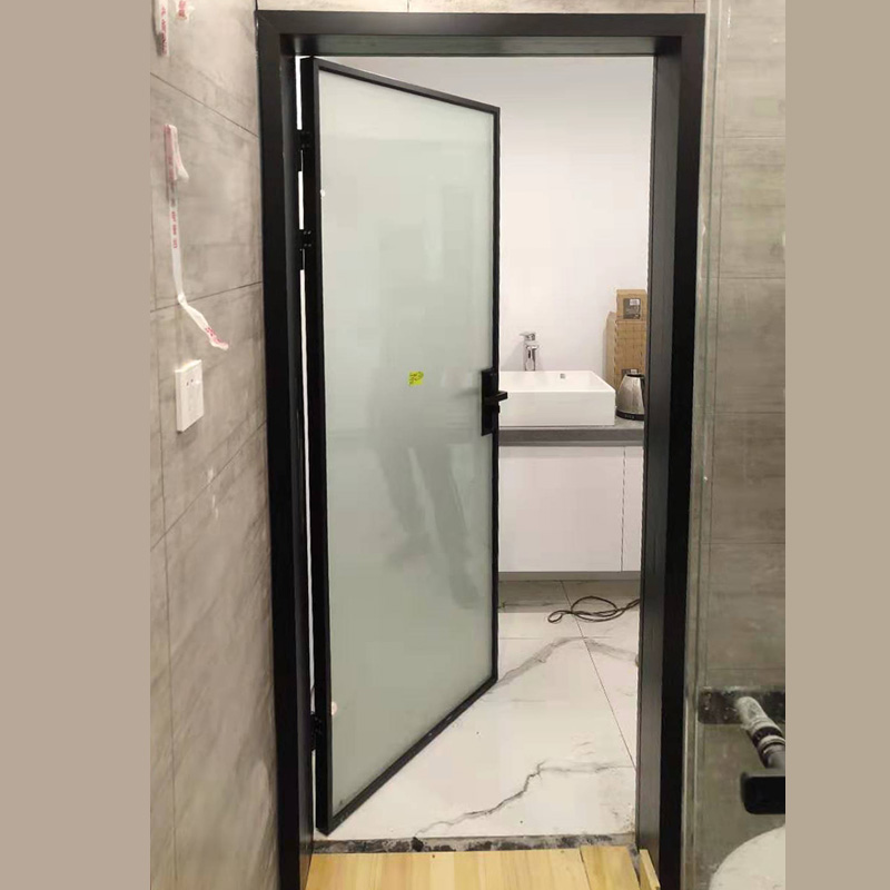 窄边黑色细框子母门钛镁铝合金厨房移门卫生间长虹磨砂玻璃平开门
