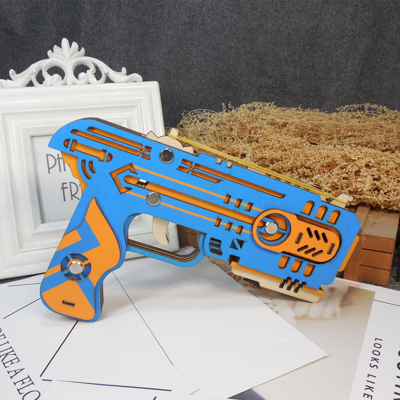 diy木质拼装模型玩具枪可发射皮筋枪射击玩具小游戏益智手工组装