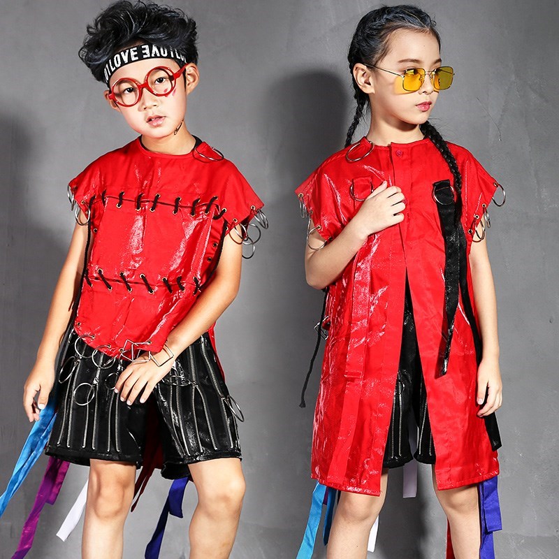 男童嘻哈街舞套装夏装2018女童演出服时尚个性儿童走秀服装潮炫酷