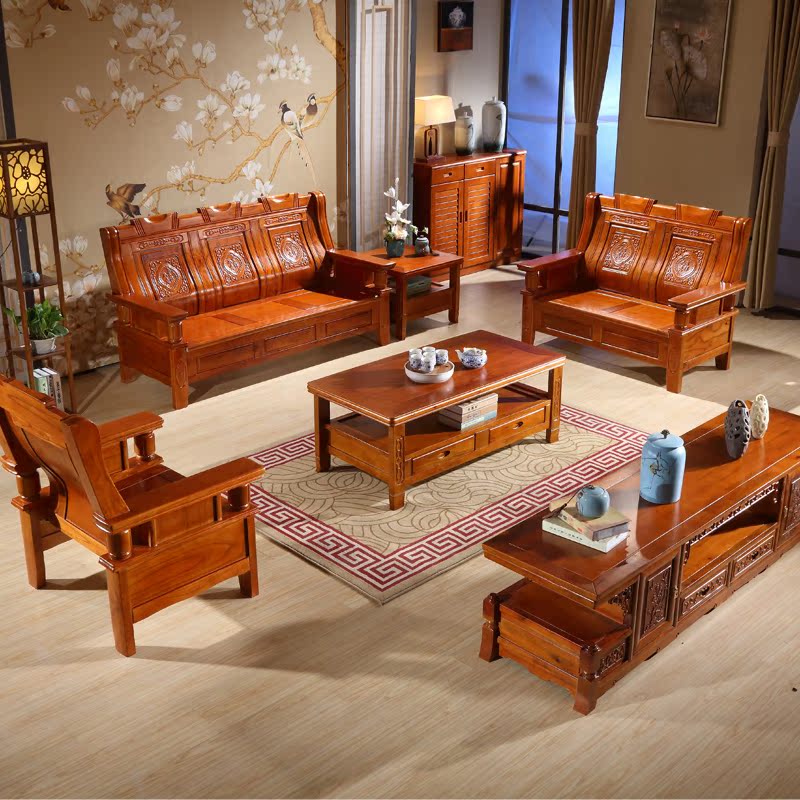 新中式实木沙发组合套装全实木冬夏两用农村客厅木沙发经济型禅意