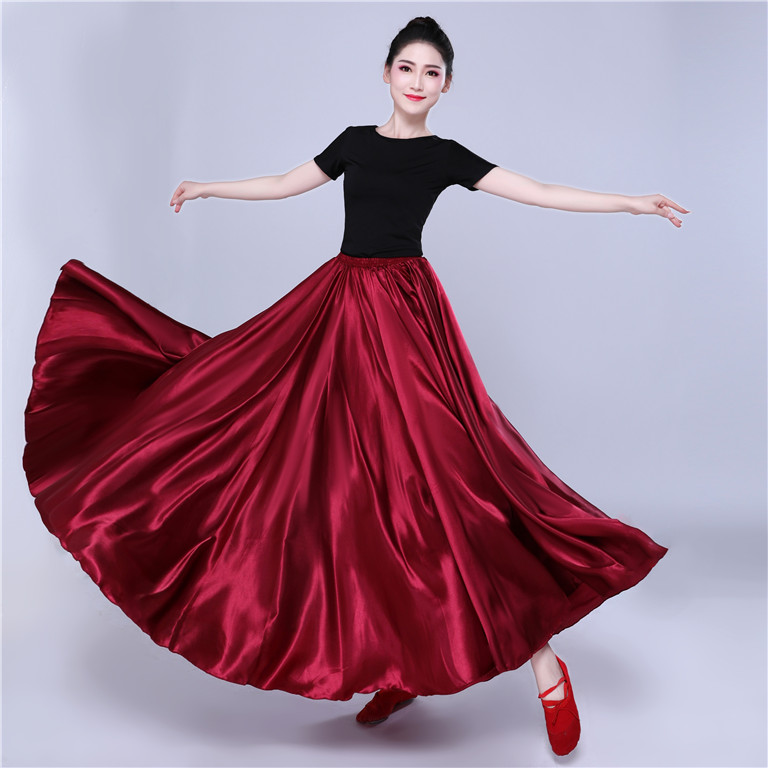 现代舞开场舞新疆舞蹈演出练习半身裙子长裙纯色 720度540度大摆