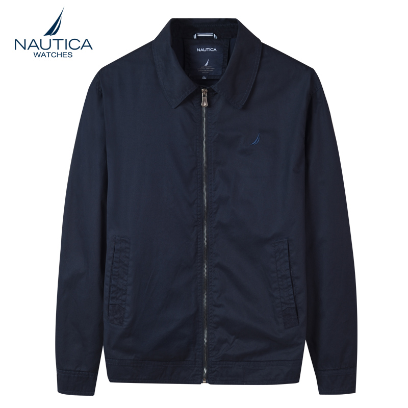 nautica/诺帝卡夹克男士翻领纯棉商务中年外套加肥加大码春季男装