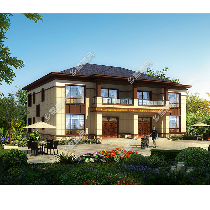 2020现代双拼2层别墅农村自建房设计施工图纸19带小洋楼效果图
