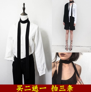 CLady定制雪纺棉纱窄丝巾超长双层领巾腰带围巾细长黑白百搭街拍围巾定制