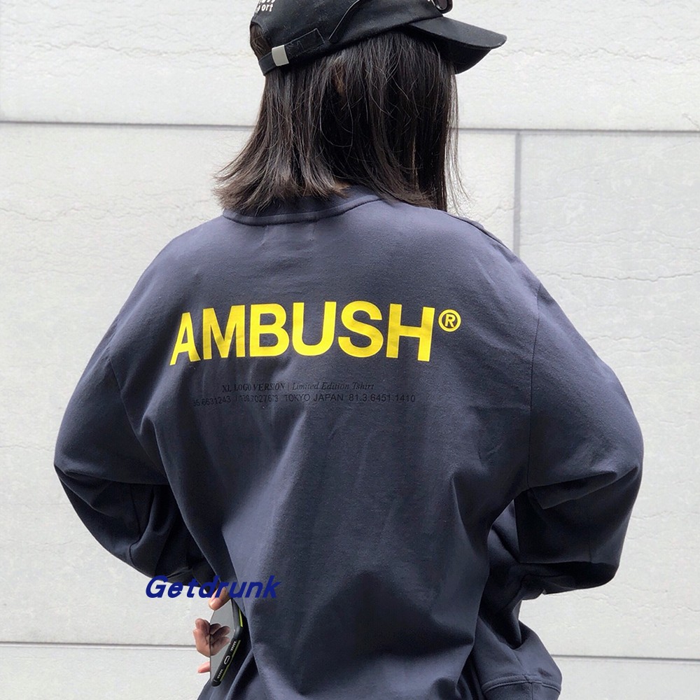 日本潮牌ambush 19ss 双面logo字母反光长袖打底衫t恤女代购男tee