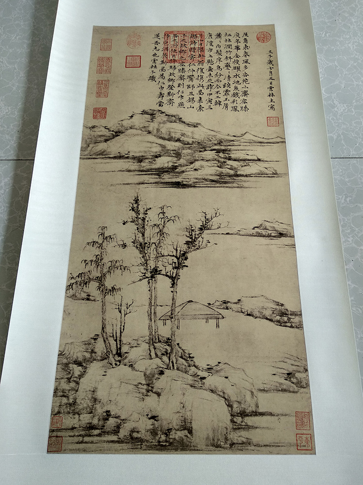 元四家倪瓒容膝斋图山水国画水墨画真迹原大复制画宣纸画芯仿古画