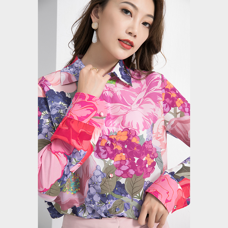 2020春季真丝衬衫女长袖高品质复古印花丝绸桑蚕丝高端气质上衣潮