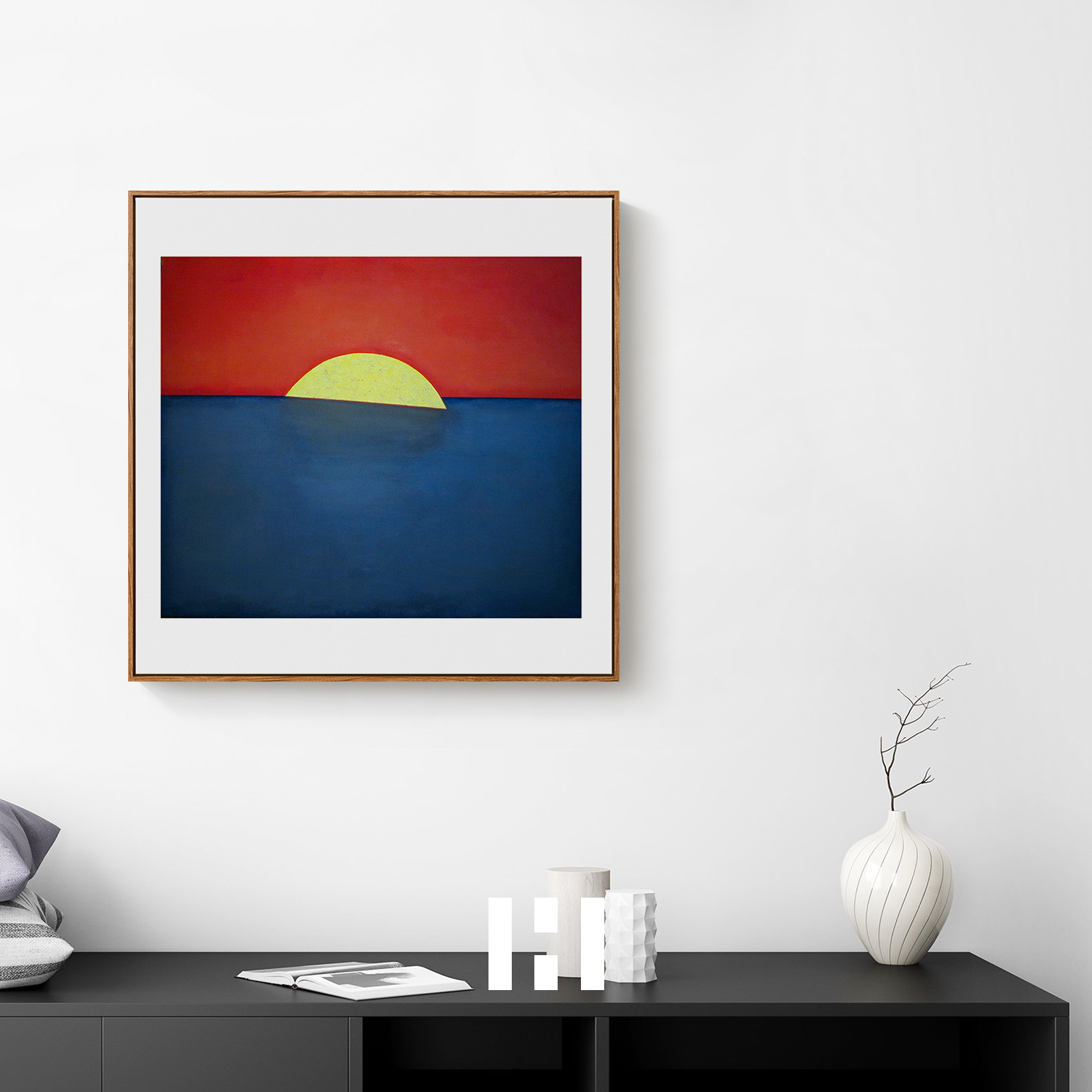居中 抽象油画太阳日出客厅餐厅装饰画样板房现代画简约壁画挂画