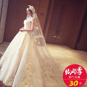 抹胸婚纱2017新款结婚韩版婚纱礼服新娘公主长拖尾齐地奢华宫廷夏婚纱礼服