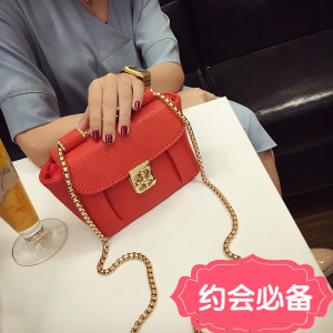 2016新款韩版时尚梅花锁扣链条小包包迷你小方包单肩包斜挎包女包单肩女包