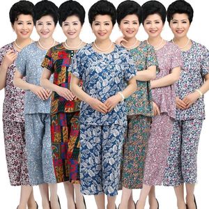 中老年女装夏装套装妈妈装全棉绸短袖老人衣服女奶奶装老太太服装女装