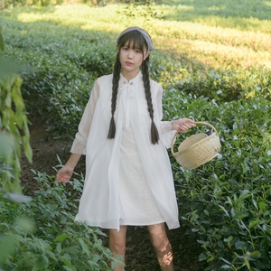 川黛 - 风暮蝉 原创设计 典雅国风少女 棉麻薄纱假两件式斗篷旗袍旗袍