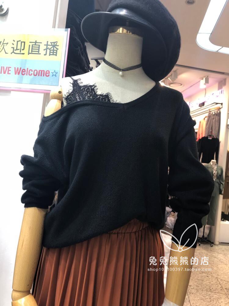 2019韩国东大门代购进口秋装新款女装chichi吊带露肩纯色针织衫