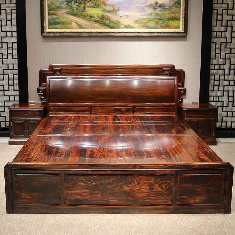 印尼黑酸枝明式大床东阳红木家具素面新中式大床阔叶黄檀双人床