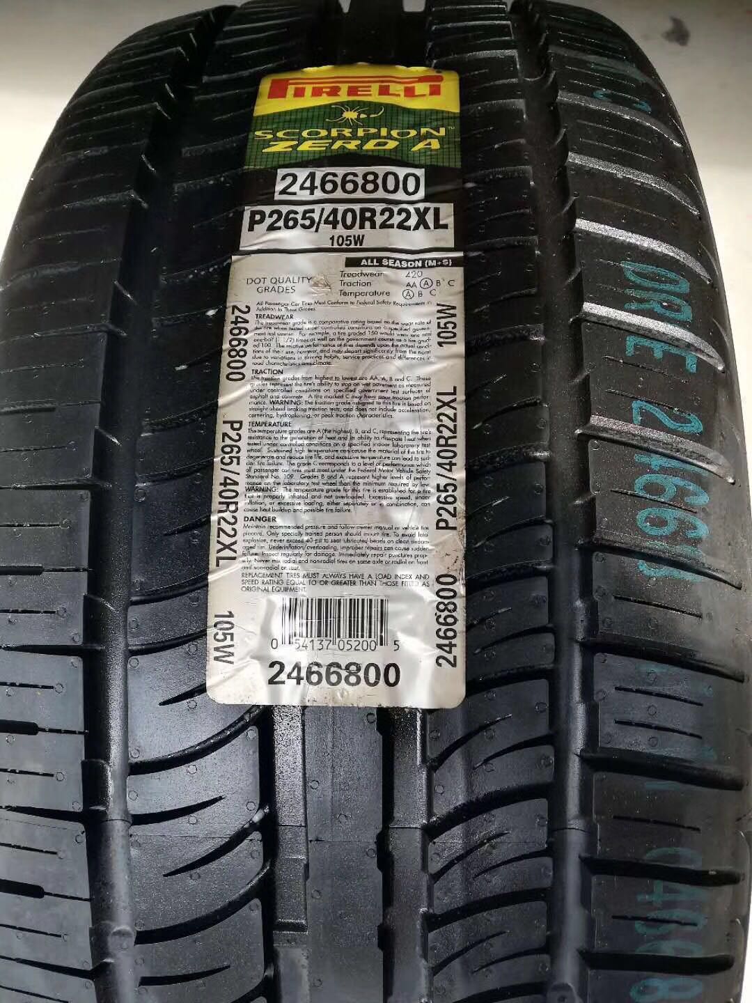 倍耐力轮胎265/40r22 scorpion zero a 蝎子王 105w