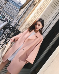chic纯色羊毛双面呢大衣女中长款冬季韩版学生宽松小个子毛呢外套外套女