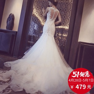一字肩婚纱2017新款鱼尾婚纱礼服夏新娘结婚韩版拖尾显瘦公主梦幻婚纱