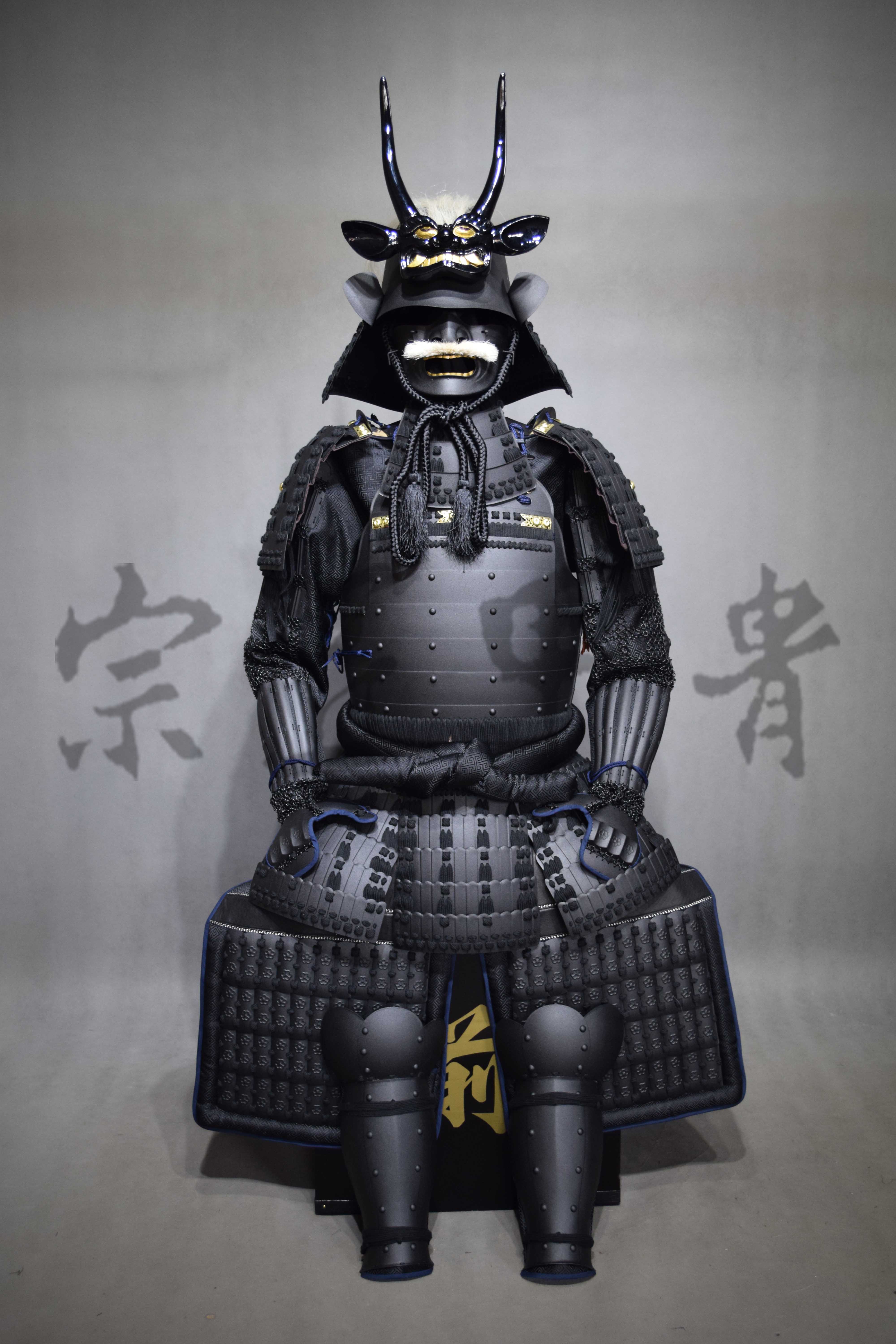 日本武士盔甲-简版魅前立黑二枚胴具足-真人可穿cos-宗匠甲胄