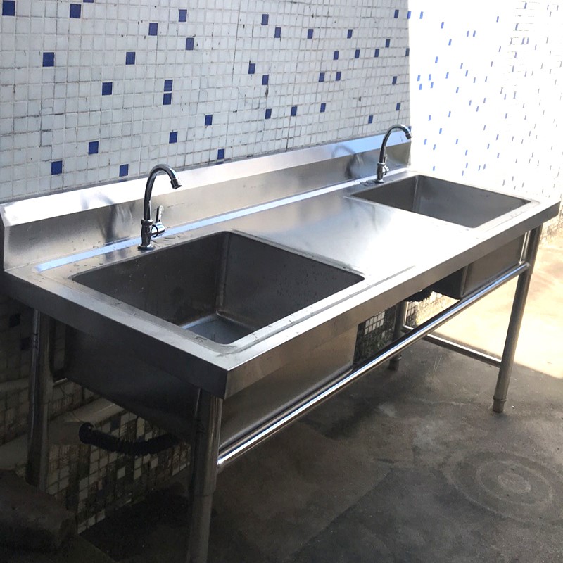 不锈钢水槽带平台洗菜盆架子阳台水池洗碗池双槽家用厨房简易户外