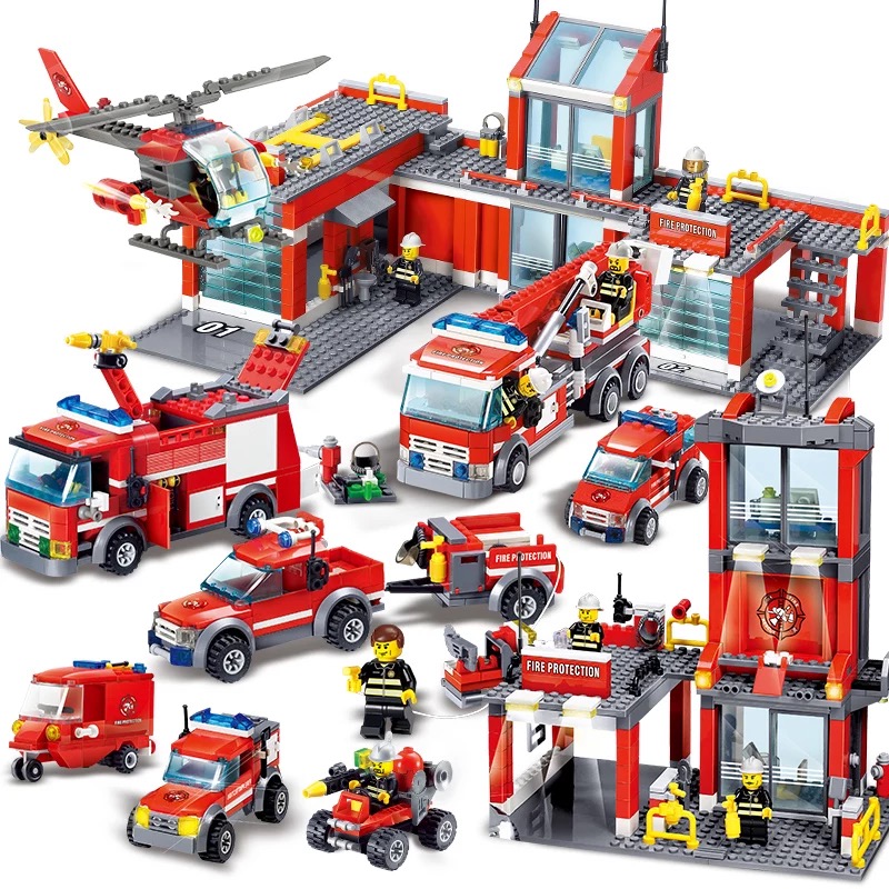 兼容乐高医院城市组消防系消防局消防云梯救援车儿童拼装玩具益智