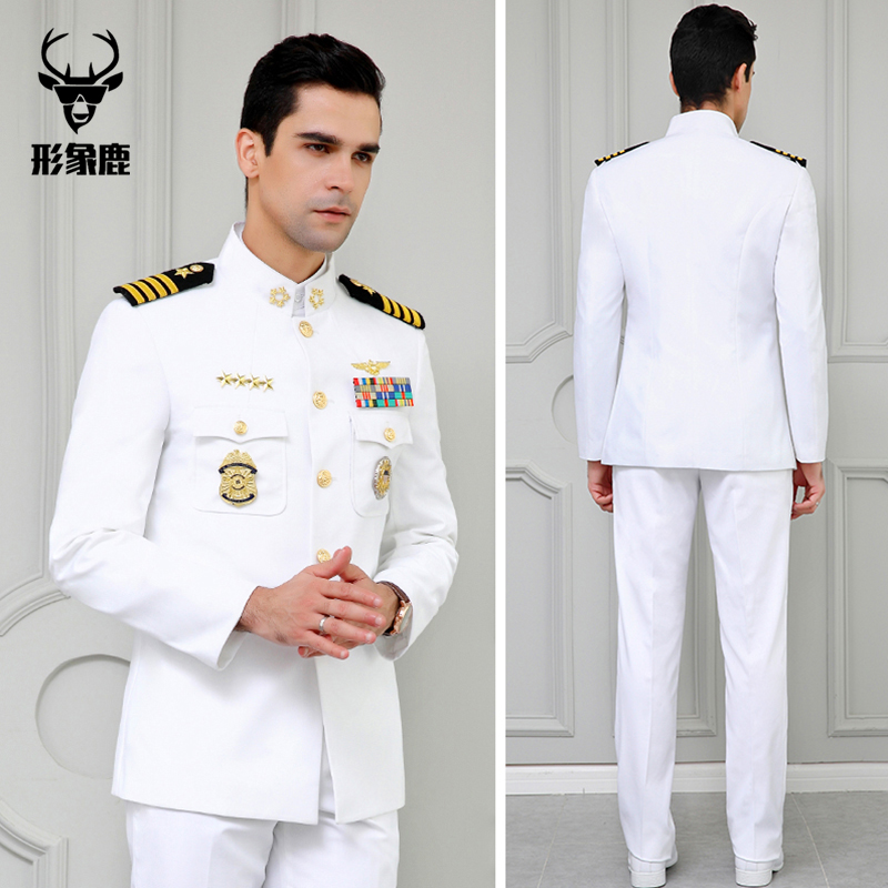 形象鹿 航空飞行员空少衬衫机师制服海军白色衬衣套装男军官礼服