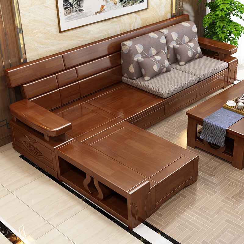 冬夏两用实木沙发组合木质转角木沙发客厅储物现代中式沙发床家具