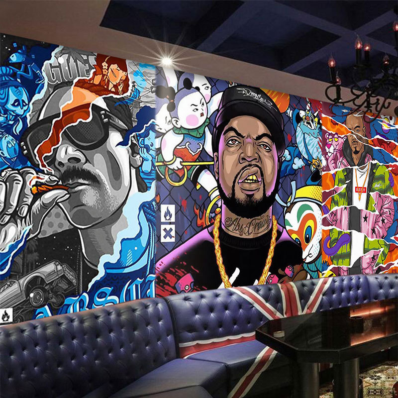嘻哈涂鸦音乐墙纸欧美街头hiphop街舞室装饰背景墙布舞蹈教室壁纸