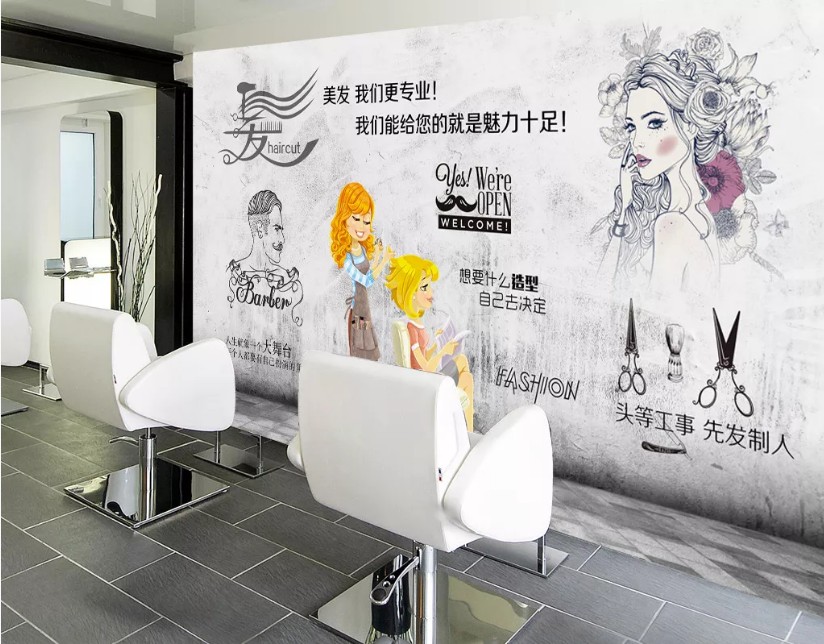 定制理发店墙贴美容美发装饰专用个性创意背景墙贴画海报自粘壁画