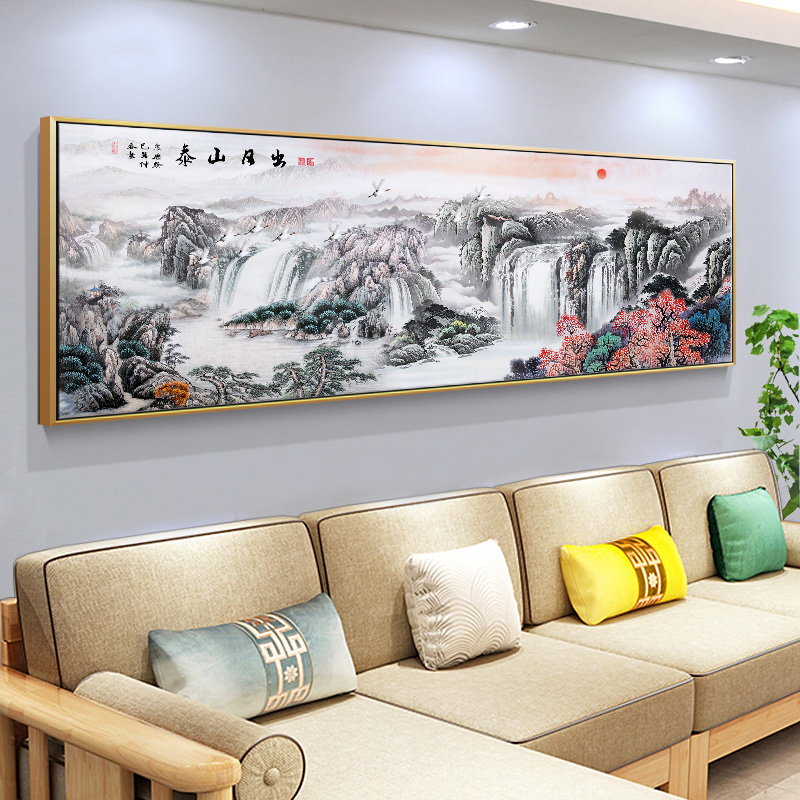 客厅装饰画山水画风水靠山挂画办公室招财中式背景墙壁画中堂墙画