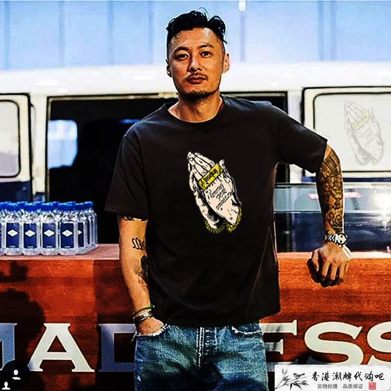 香港潮牌it代购 余文乐港风t恤短袖手印嘻哈大码圆领半袖体恤男夏