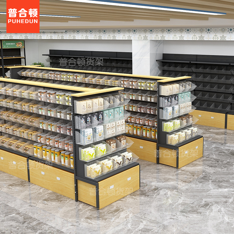 钢木单双面零食货架超市便利店散称小食品干果展示架饼干饮料格子