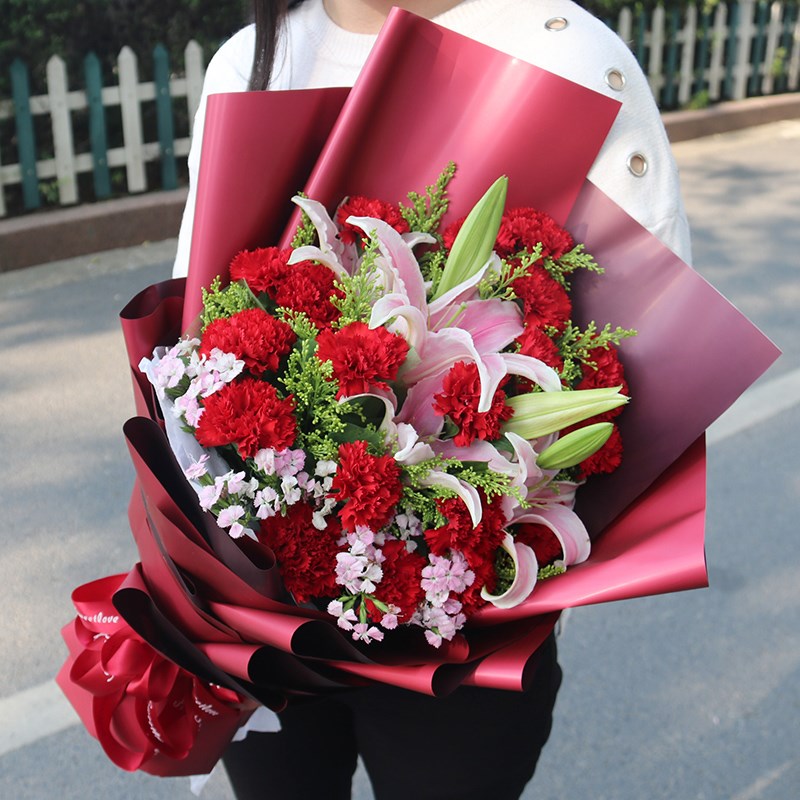 母亲节单支百合康乃馨玫瑰杭州鲜花速递同城上海北京广州送花